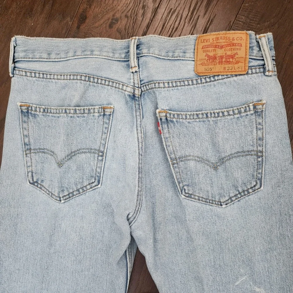 Levis 505 Straight Fit Mens Jeans Light Wash Denim Blue 33x32 Cotton Classic